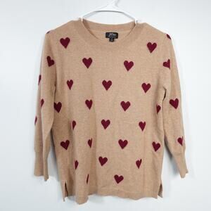 J. Crew Women's Tan Cashmere Heart Pattern Sweater Size Small
